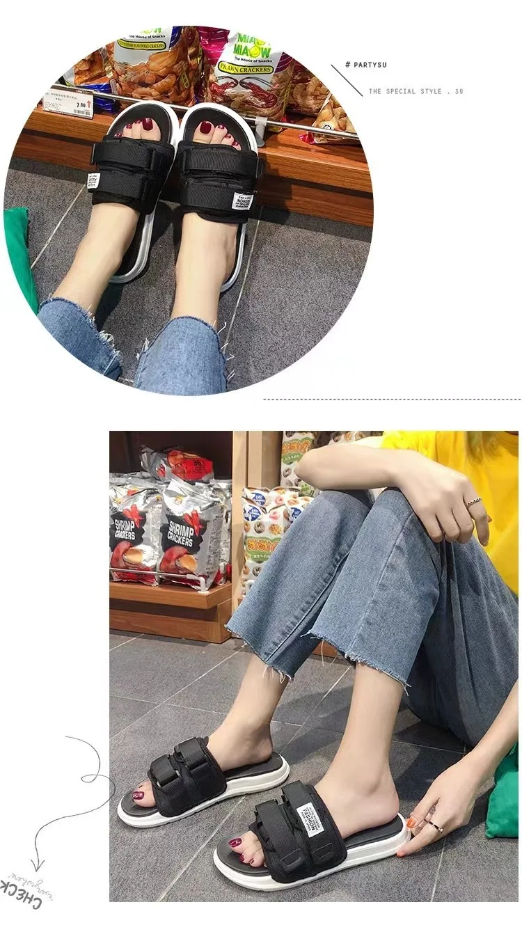 Summer Outdoor Men Slippers Fashion Hook&Loop Canvas Casual Couple Shoes Slip-on Beach Slippers Sandals Women Shoes Flip Flops