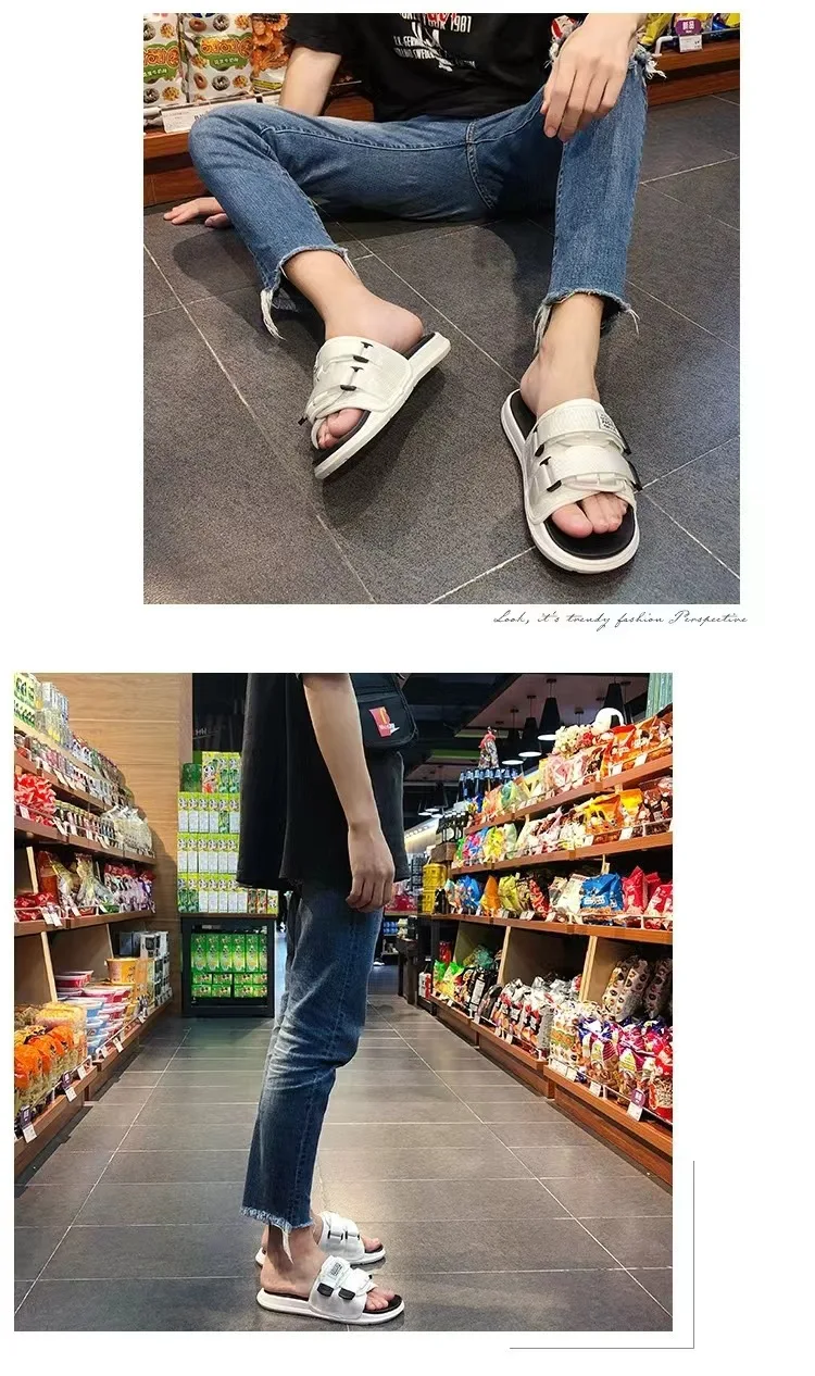 Summer Outdoor Men Slippers Fashion Hook&Loop Canvas Casual Couple Shoes Slip-on Beach Slippers Sandals Women Shoes Flip Flops