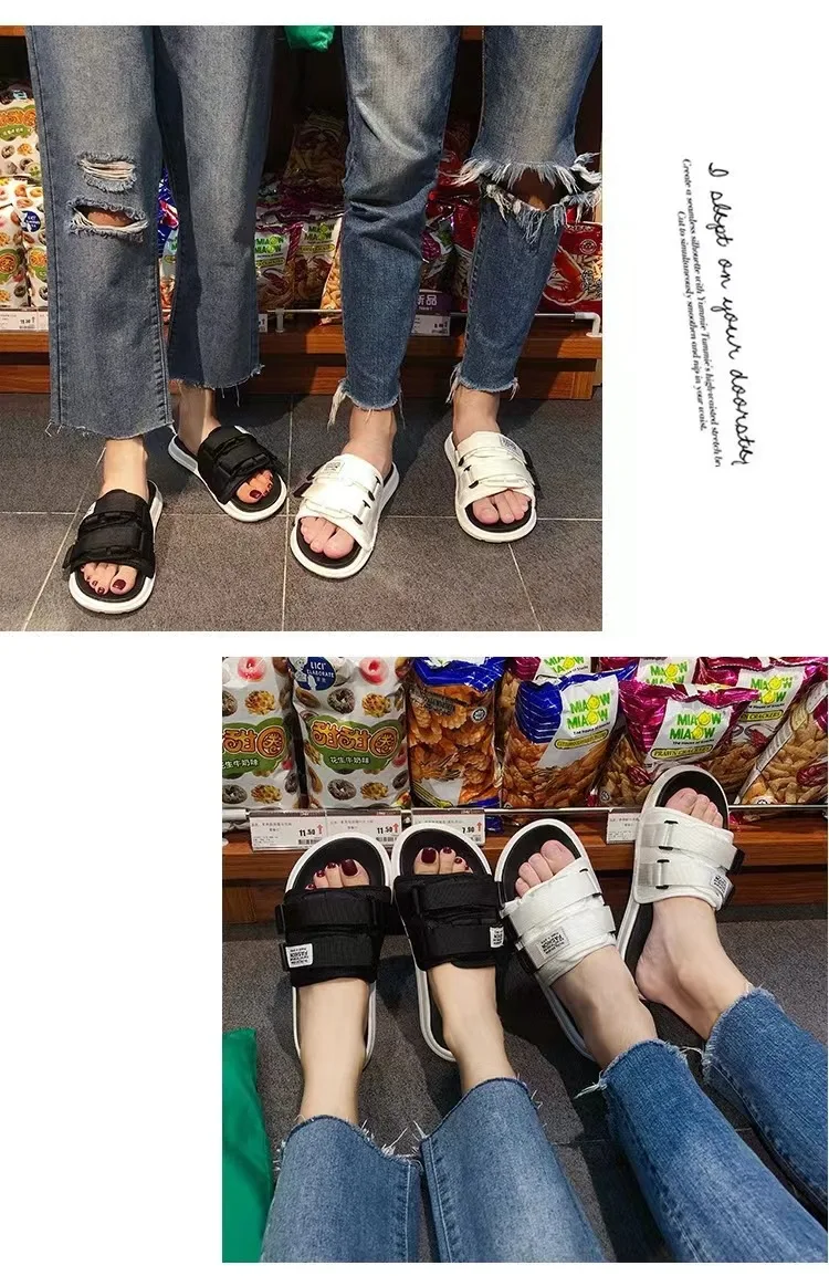 Summer Outdoor Men Slippers Fashion Hook&Loop Canvas Casual Couple Shoes Slip-on Beach Slippers Sandals Women Shoes Flip Flops
