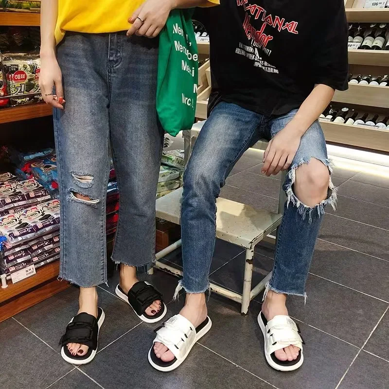 Summer Outdoor Men Slippers Fashion Hook&Loop Canvas Casual Couple Shoes Slip-on Beach Slippers Sandals Women Shoes Flip Flops