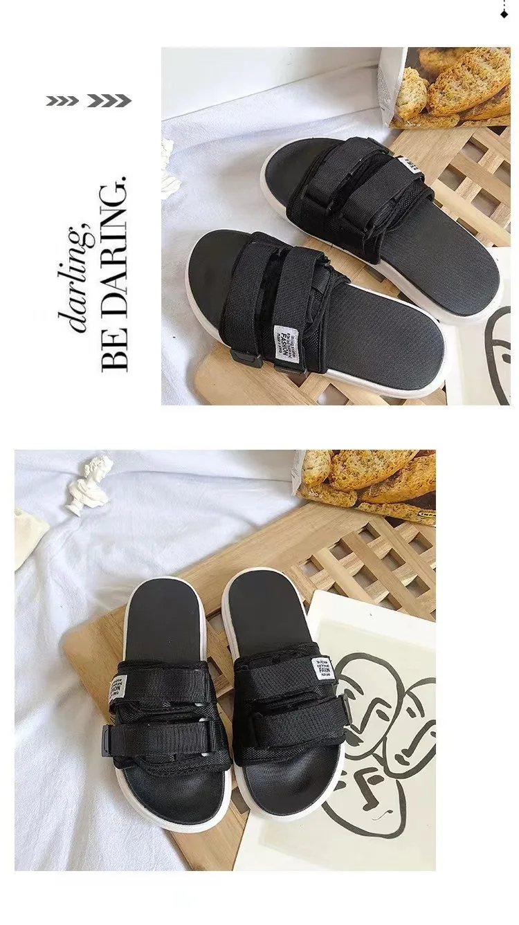Summer Outdoor Men Slippers Fashion Hook&Loop Canvas Casual Couple Shoes Slip-on Beach Slippers Sandals Women Shoes Flip Flops