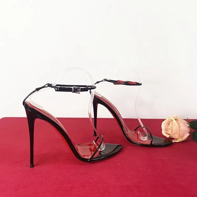 Women Pointed Toe Ankle Strap Pumps Leather Stiletto High Heels Slip‑on Shoes Ladies Evening Party Dress Sandals
