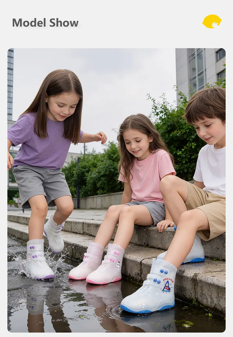 Kids Rain Shoe Covers Reusable Overshoes for Rainy Days Non-Slip PVC Waterproof Boot Galoshes for Boys and Girls
