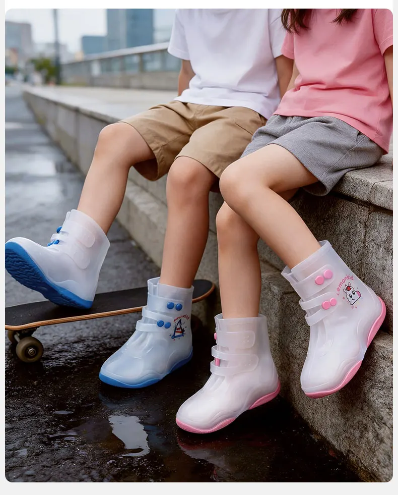 Kids Rain Shoe Covers Reusable Overshoes for Rainy Days Non-Slip PVC Waterproof Boot Galoshes for Boys and Girls