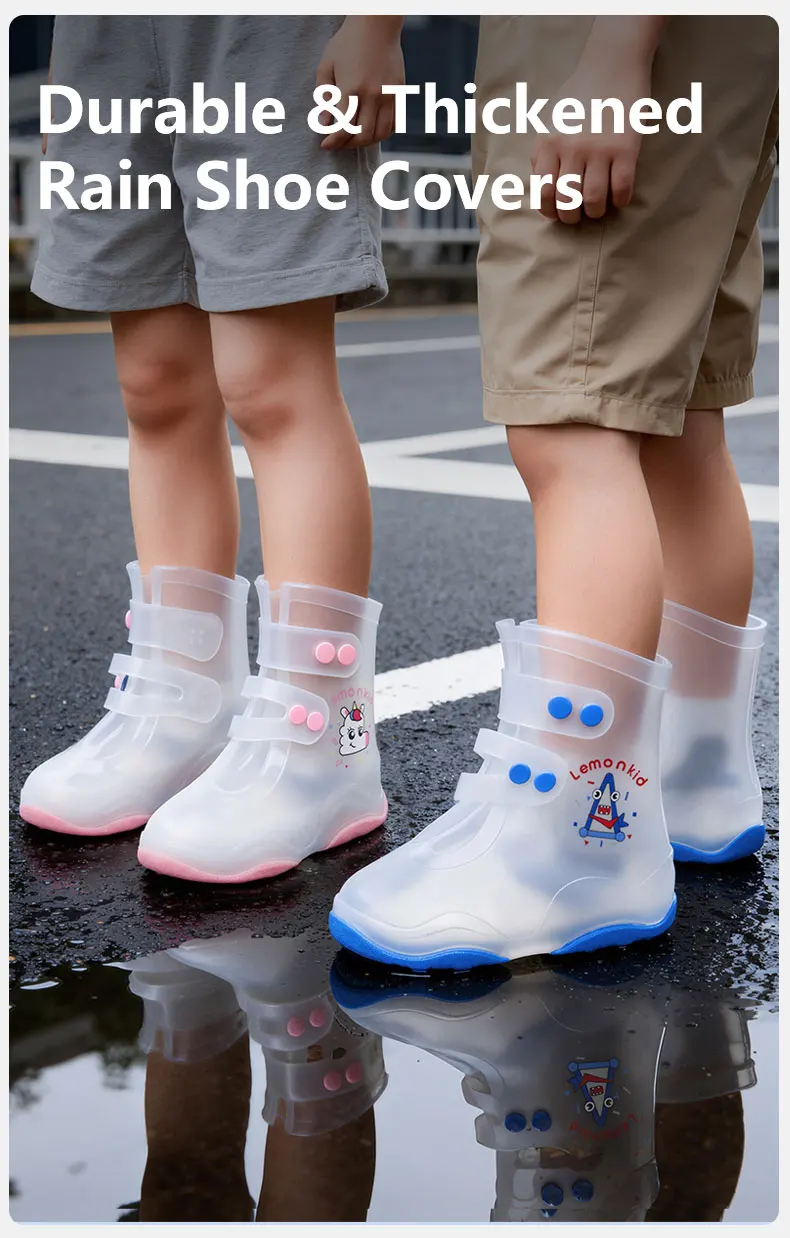 Kids Rain Shoe Covers Reusable Overshoes for Rainy Days Non-Slip PVC Waterproof Boot Galoshes for Boys and Girls