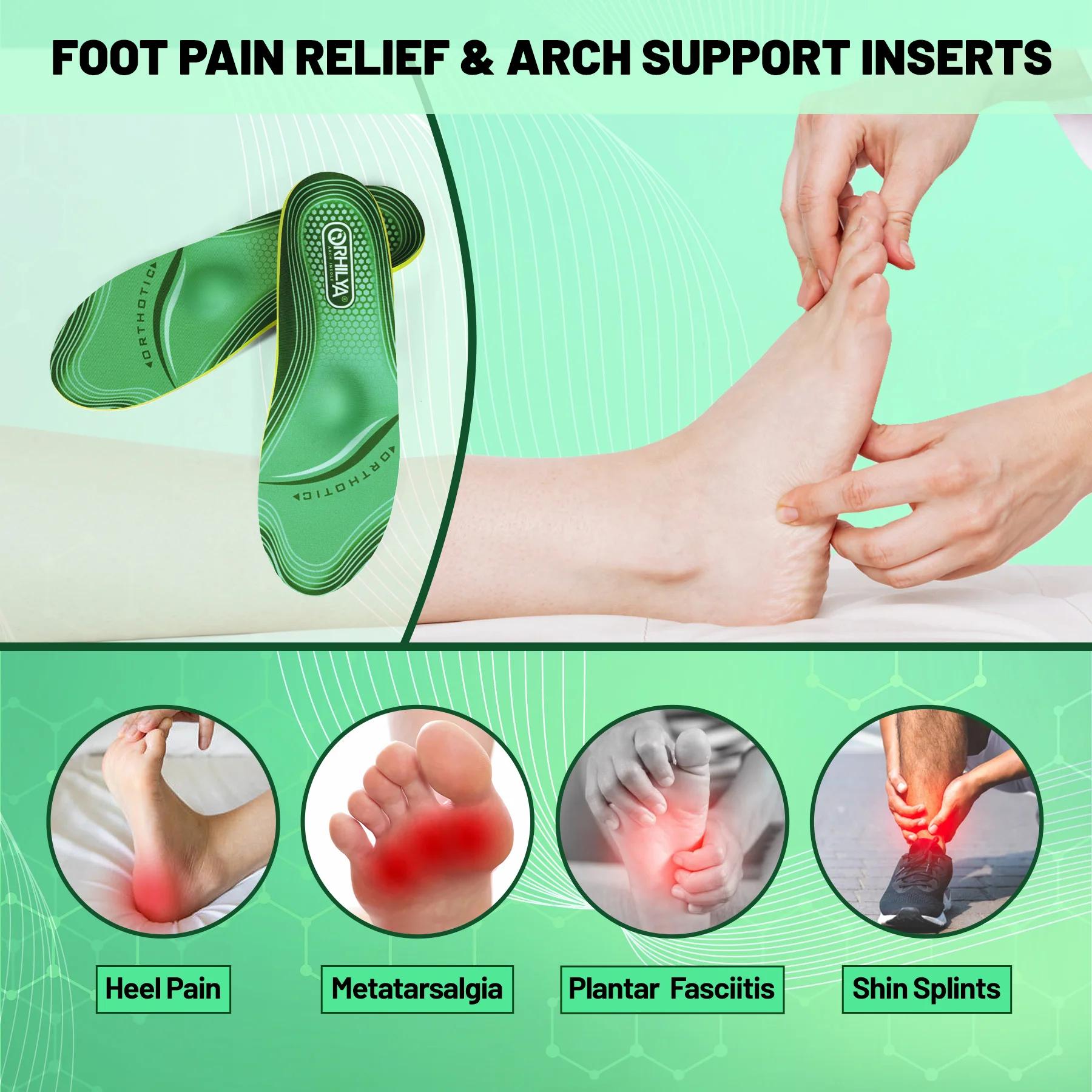 IFitna High Arch Support Orthopedic Sport Insole Plantar Fasciitis Relief Flat Foot Men Women Orthotic Insert Shoe Sole