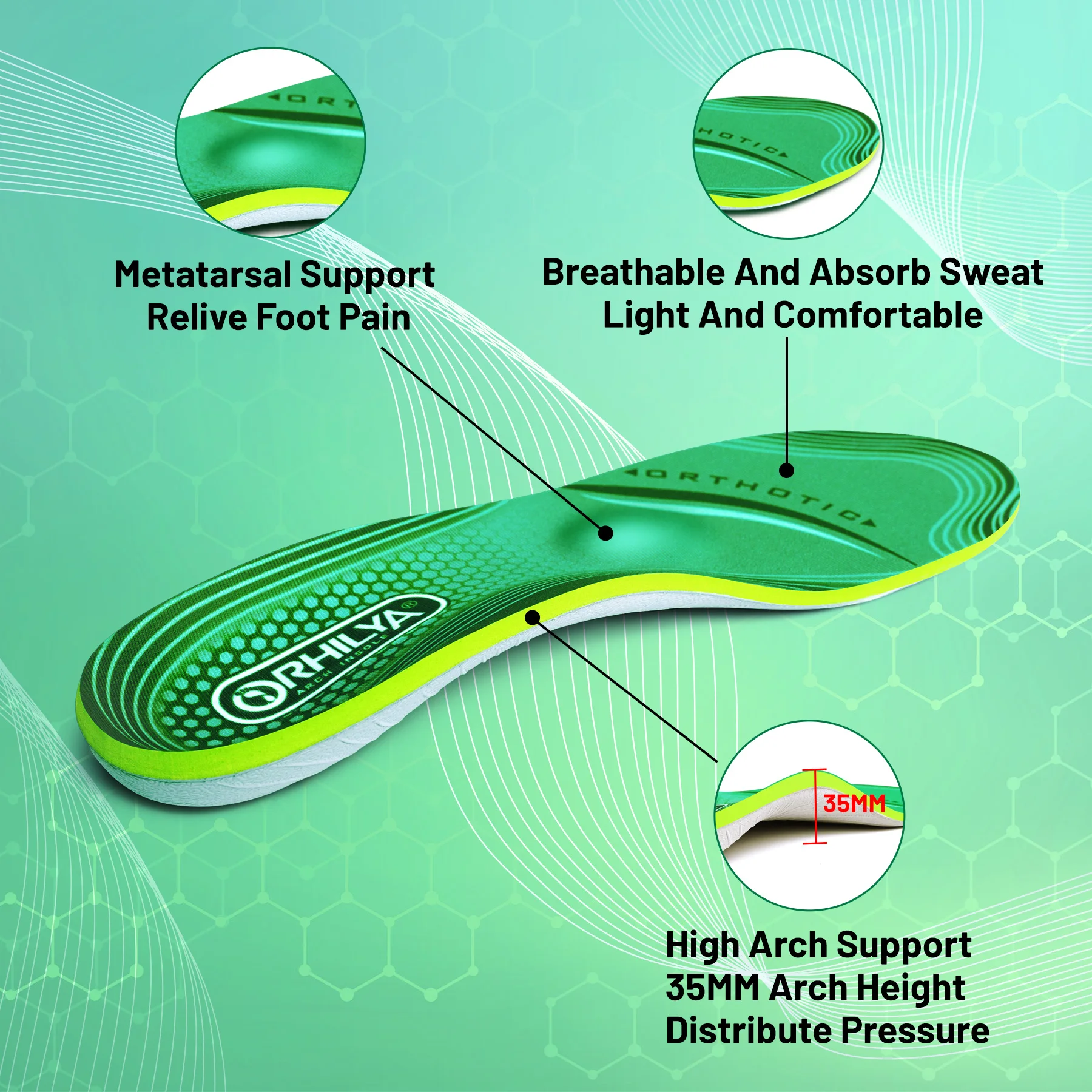 IFitna High Arch Support Orthopedic Sport Insole Plantar Fasciitis Relief Flat Foot Men Women Orthotic Insert Shoe Sole