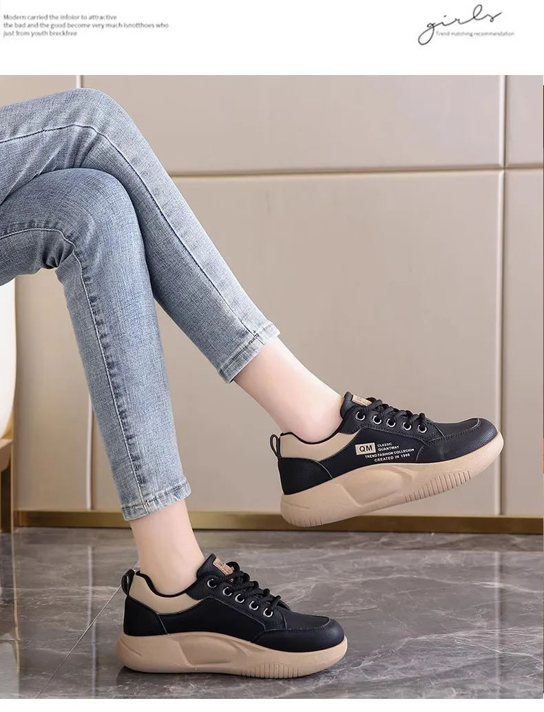 Girls' White Shoes Students' Thick Soled Height Increasing Outdoor Wear Sports Shoes Women' Clothing Matching Casual Board Shoes