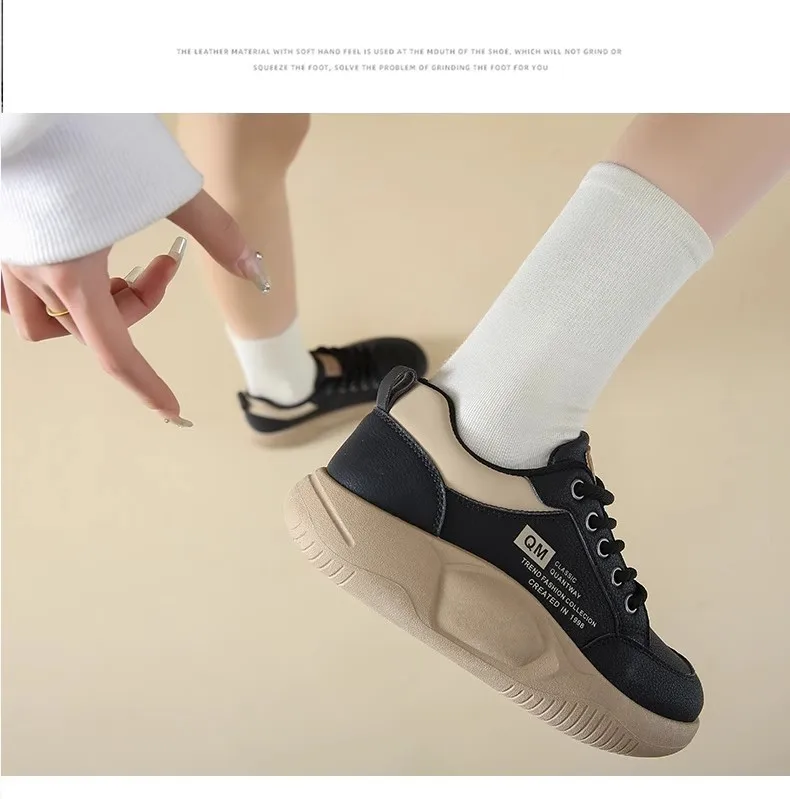 Girls' White Shoes Students' Thick Soled Height Increasing Outdoor Wear Sports Shoes Women' Clothing Matching Casual Board Shoes