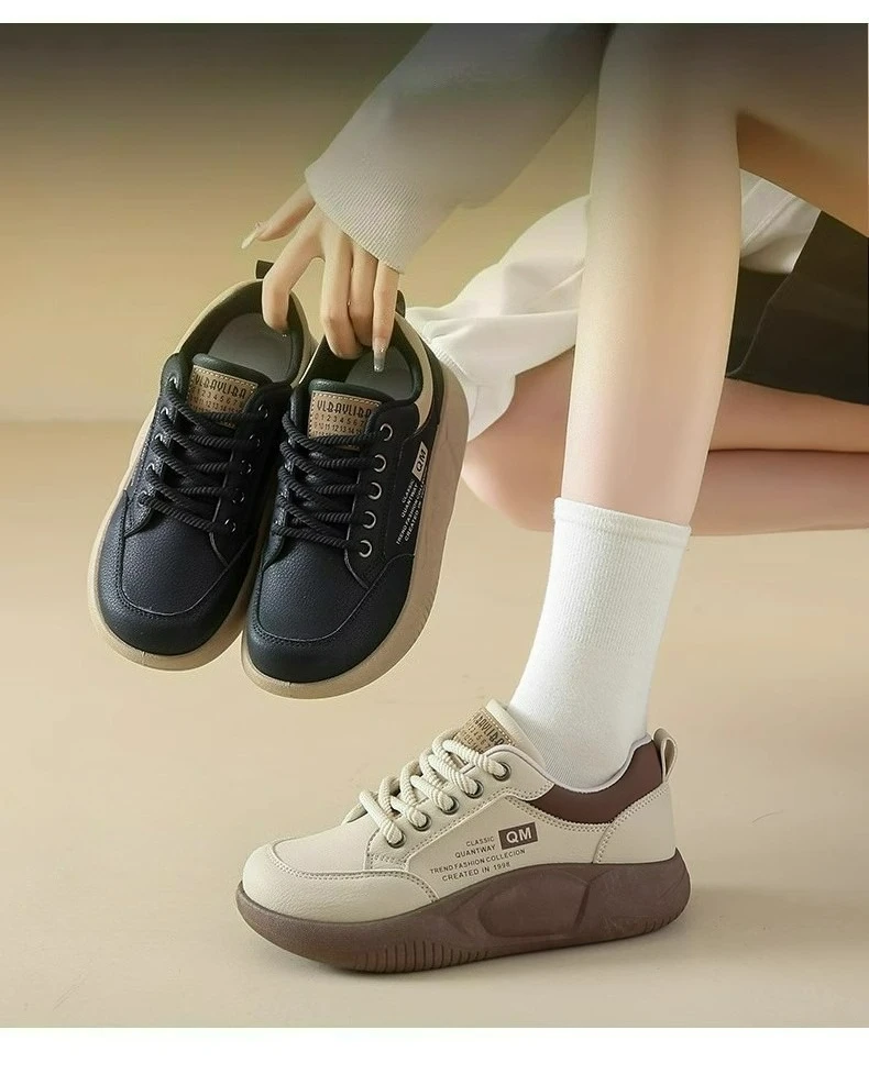 Girls' White Shoes Students' Thick Soled Height Increasing Outdoor Wear Sports Shoes Women' Clothing Matching Casual Board Shoes