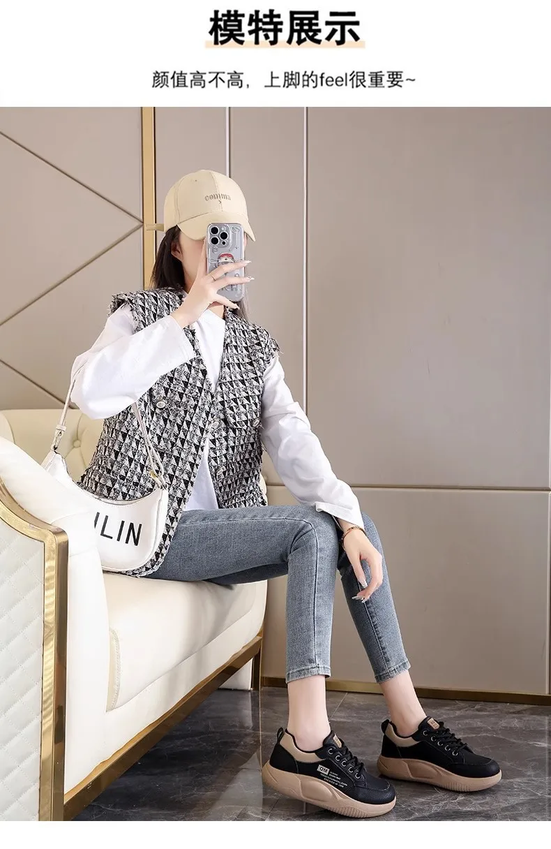 Girls' White Shoes Students' Thick Soled Height Increasing Outdoor Wear Sports Shoes Women' Clothing Matching Casual Board Shoes