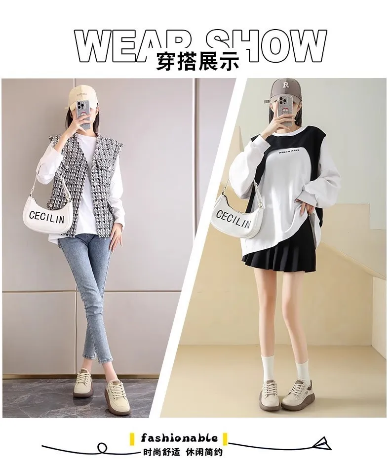 Girls' White Shoes Students' Thick Soled Height Increasing Outdoor Wear Sports Shoes Women' Clothing Matching Casual Board Shoes