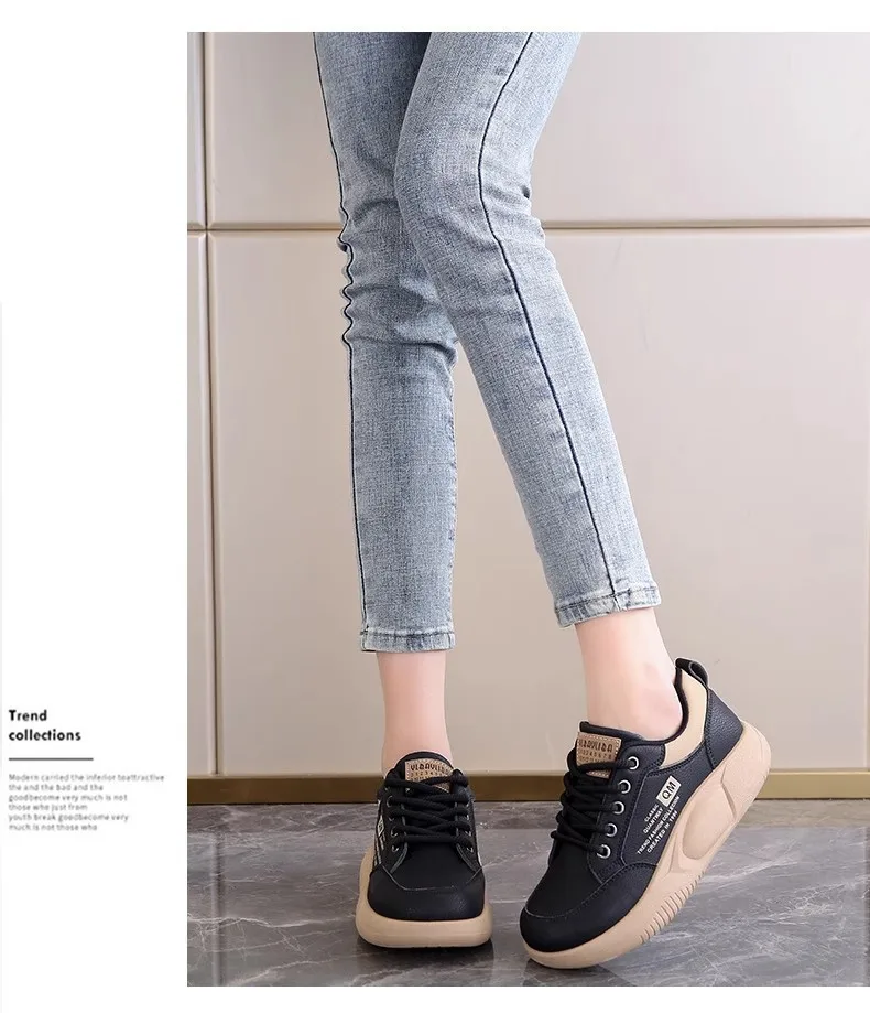 Girls' White Shoes Students' Thick Soled Height Increasing Outdoor Wear Sports Shoes Women' Clothing Matching Casual Board Shoes