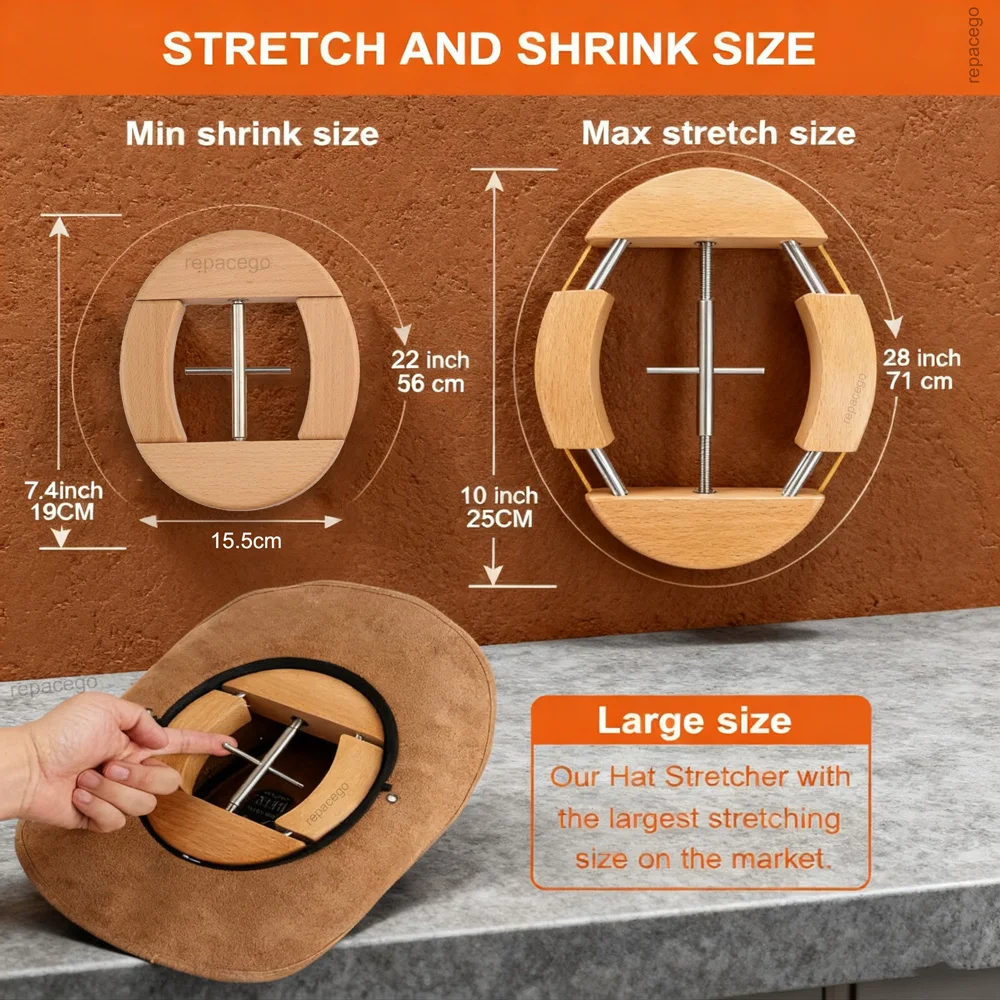 Repacego 4 Way Adjustable Wooden Hat Stretcher Cap Shape Maintainer Premium Fedora Hat Rack for Storage Cowboy Baseball Holders