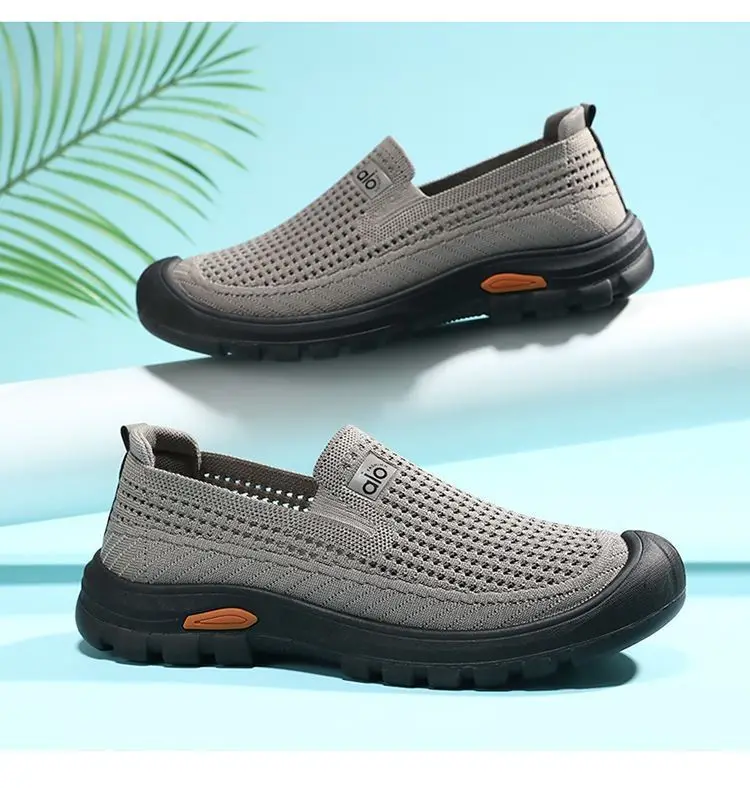 Mens Summer Breathable Mesh Slip-on Walking Shoes Lightweight Comfortable Casual Anti-slip Rubber Sole Dad Shoes Wide Sneakers