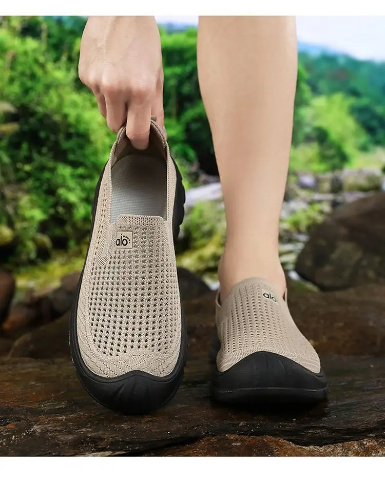 Mens Summer Breathable Mesh Slip-on Walking Shoes Lightweight Comfortable Casual Anti-slip Rubber Sole Dad Shoes Wide Sneakers
