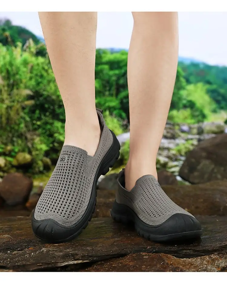 Mens Summer Breathable Mesh Slip-on Walking Shoes Lightweight Comfortable Casual Anti-slip Rubber Sole Dad Shoes Wide Sneakers