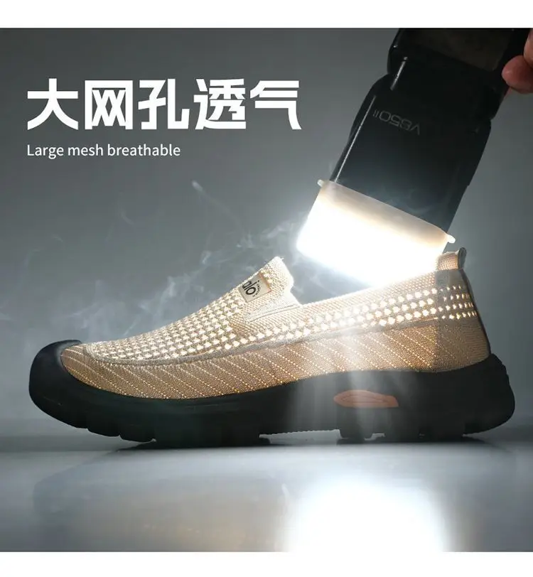 Mens Summer Breathable Mesh Slip-on Walking Shoes Lightweight Comfortable Casual Anti-slip Rubber Sole Dad Shoes Wide Sneakers
