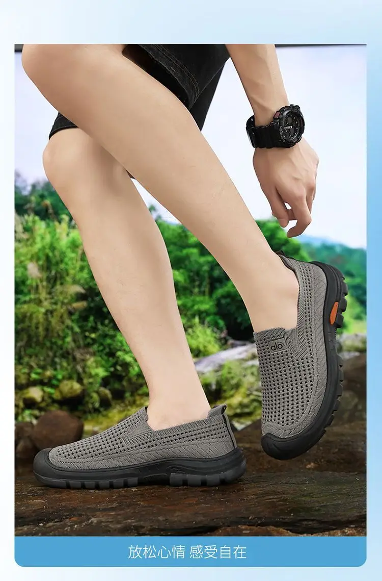 Mens Summer Breathable Mesh Slip-on Walking Shoes Lightweight Comfortable Casual Anti-slip Rubber Sole Dad Shoes Wide Sneakers