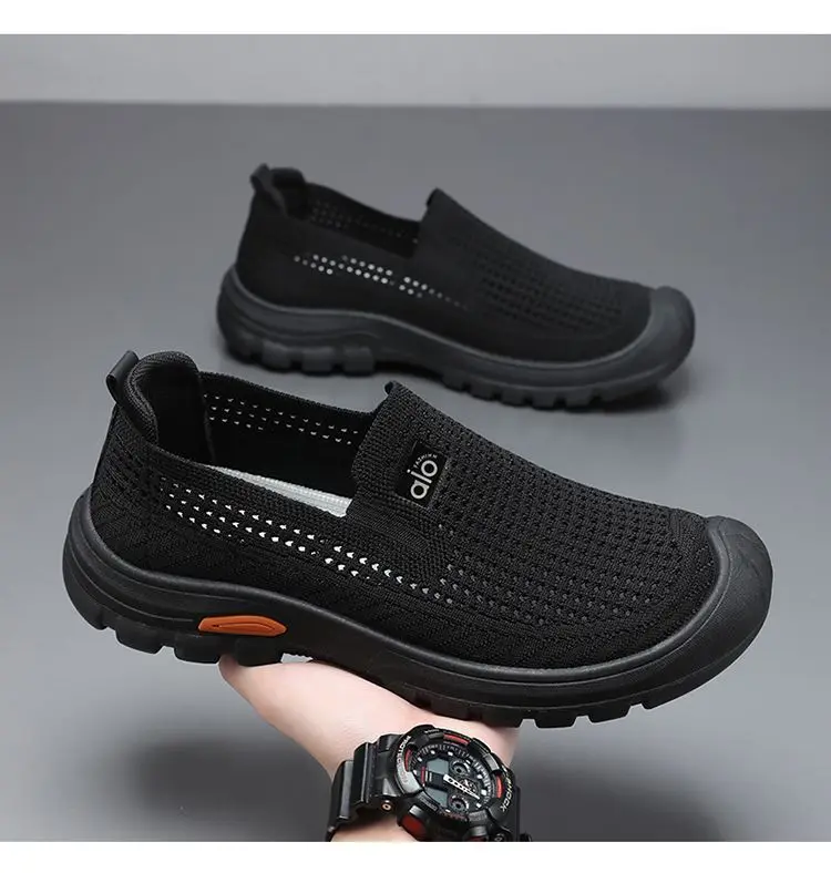 Mens Summer Breathable Mesh Slip-on Walking Shoes Lightweight Comfortable Casual Anti-slip Rubber Sole Dad Shoes Wide Sneakers