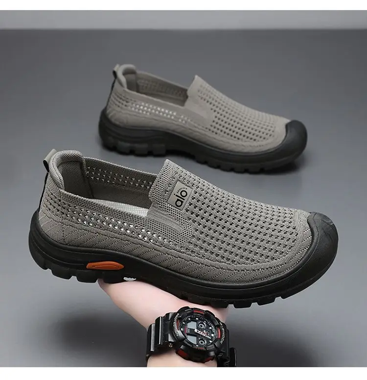 Mens Summer Breathable Mesh Slip-on Walking Shoes Lightweight Comfortable Casual Anti-slip Rubber Sole Dad Shoes Wide Sneakers