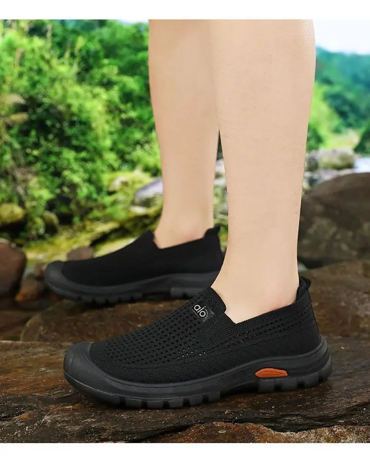 Mens Summer Breathable Mesh Slip-on Walking Shoes Lightweight Comfortable Casual Anti-slip Rubber Sole Dad Shoes Wide Sneakers