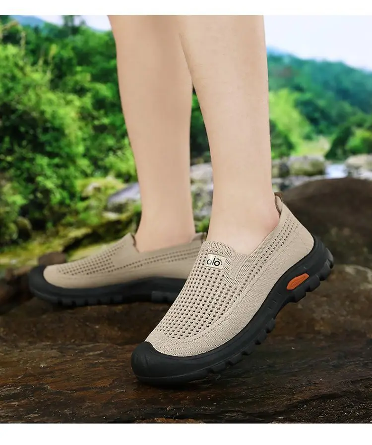 Mens Summer Breathable Mesh Slip-on Walking Shoes Lightweight Comfortable Casual Anti-slip Rubber Sole Dad Shoes Wide Sneakers