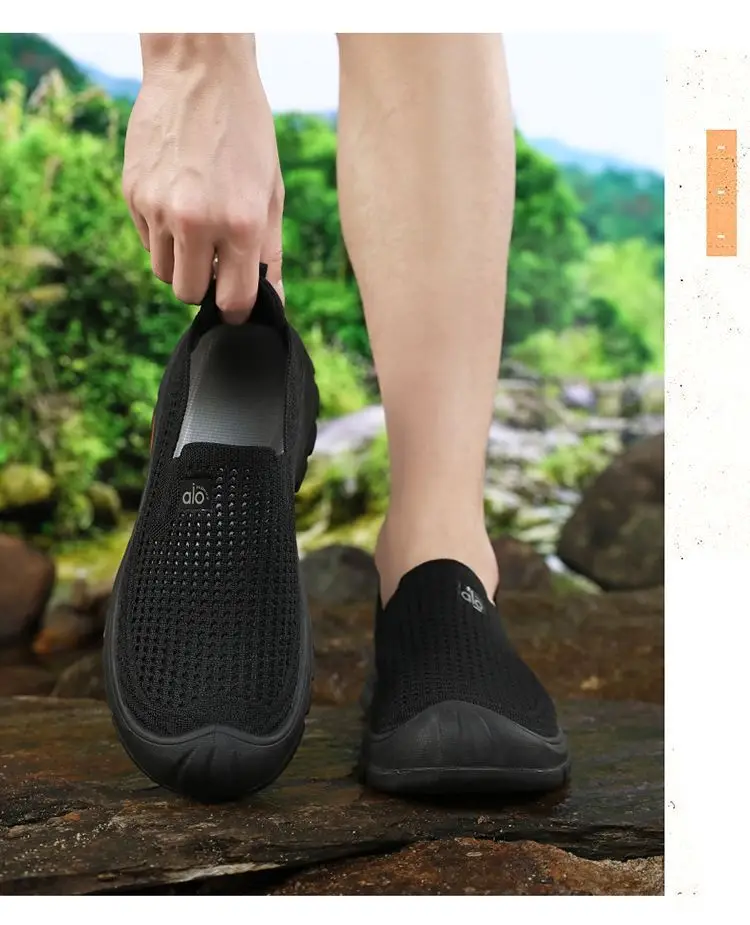Mens Summer Breathable Mesh Slip-on Walking Shoes Lightweight Comfortable Casual Anti-slip Rubber Sole Dad Shoes Wide Sneakers