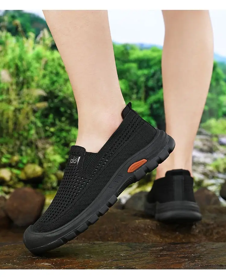Mens Summer Breathable Mesh Slip-on Walking Shoes Lightweight Comfortable Casual Anti-slip Rubber Sole Dad Shoes Wide Sneakers