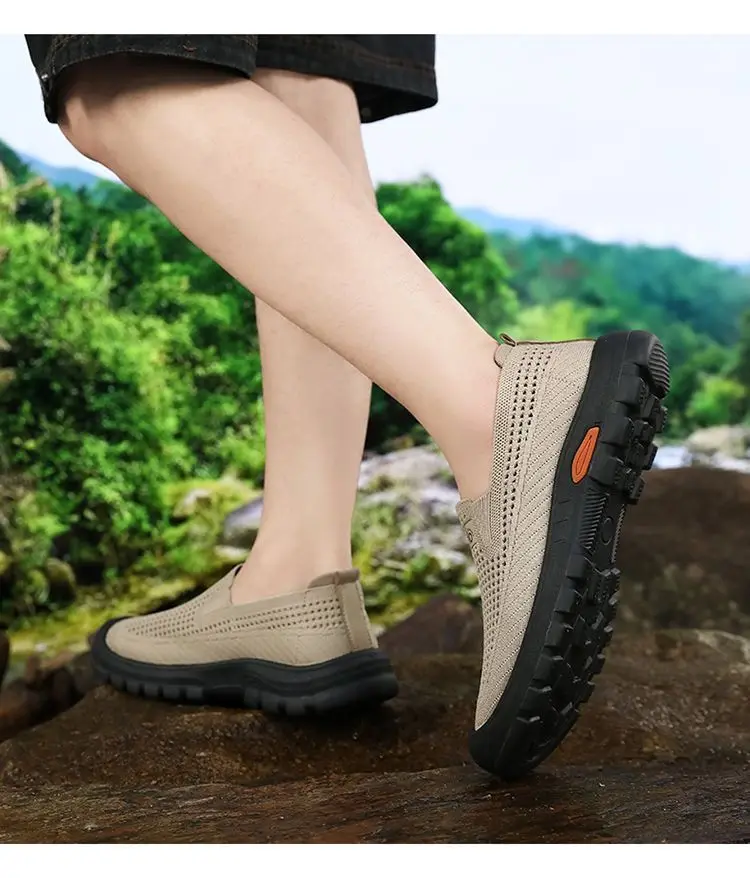 Mens Summer Breathable Mesh Slip-on Walking Shoes Lightweight Comfortable Casual Anti-slip Rubber Sole Dad Shoes Wide Sneakers