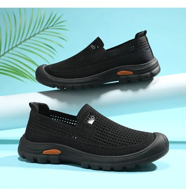 Mens Summer Breathable Mesh Slip-on Walking Shoes Lightweight Comfortable Casual Anti-slip Rubber Sole Dad Shoes Wide Sneakers