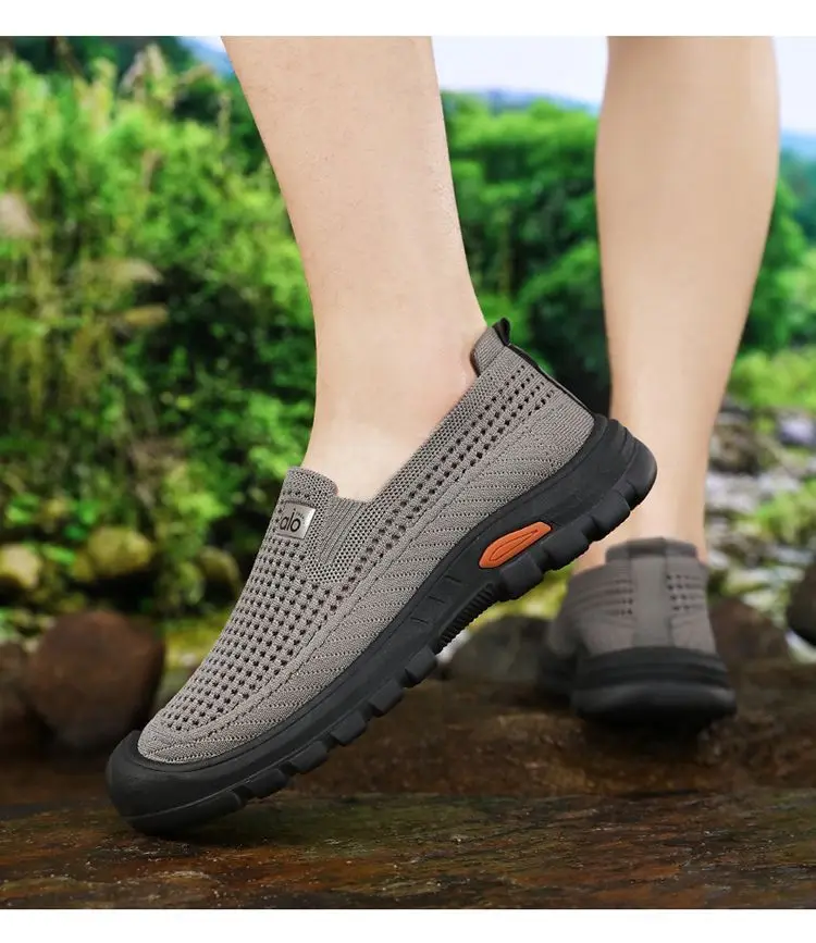 Mens Summer Breathable Mesh Slip-on Walking Shoes Lightweight Comfortable Casual Anti-slip Rubber Sole Dad Shoes Wide Sneakers