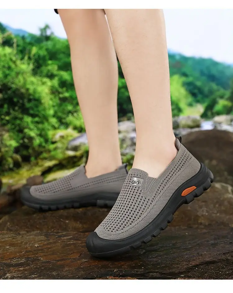Mens Summer Breathable Mesh Slip-on Walking Shoes Lightweight Comfortable Casual Anti-slip Rubber Sole Dad Shoes Wide Sneakers