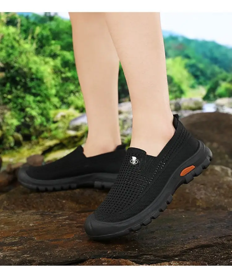 Mens Summer Breathable Mesh Slip-on Walking Shoes Lightweight Comfortable Casual Anti-slip Rubber Sole Dad Shoes Wide Sneakers