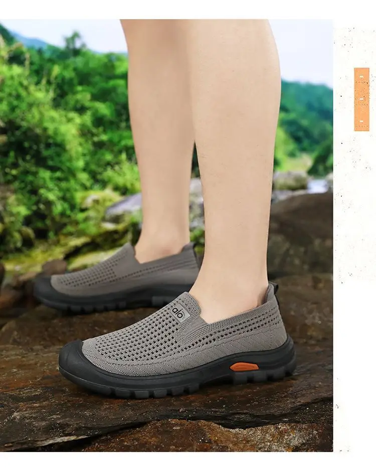 Mens Summer Breathable Mesh Slip-on Walking Shoes Lightweight Comfortable Casual Anti-slip Rubber Sole Dad Shoes Wide Sneakers