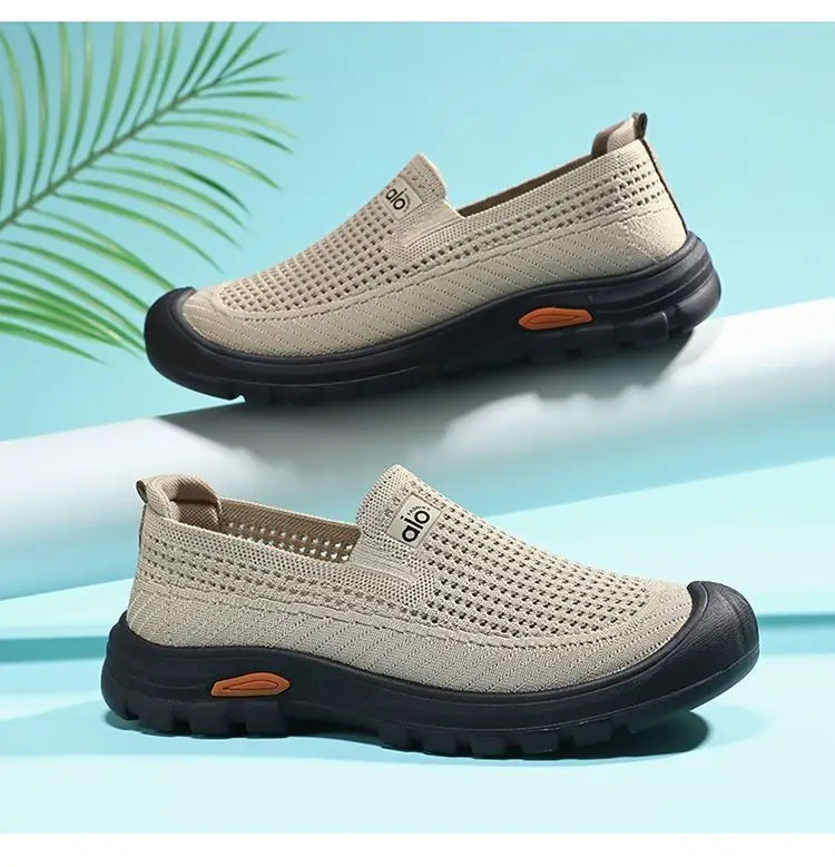Mens Summer Breathable Mesh Slip-on Walking Shoes Lightweight Comfortable Casual Anti-slip Rubber Sole Dad Shoes Wide Sneakers