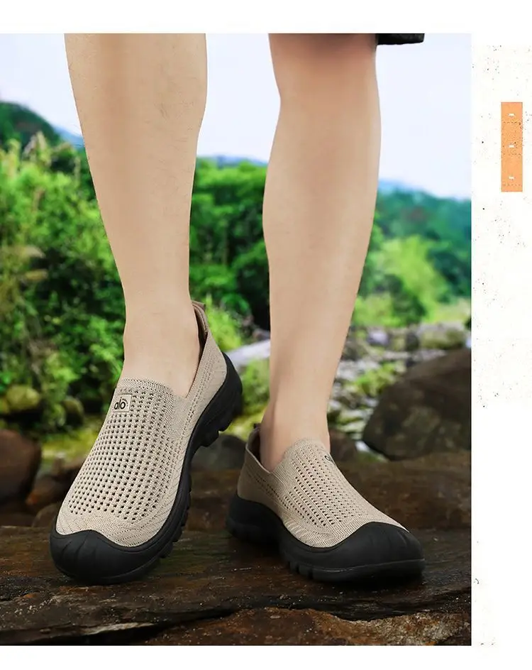 Mens Summer Breathable Mesh Slip-on Walking Shoes Lightweight Comfortable Casual Anti-slip Rubber Sole Dad Shoes Wide Sneakers