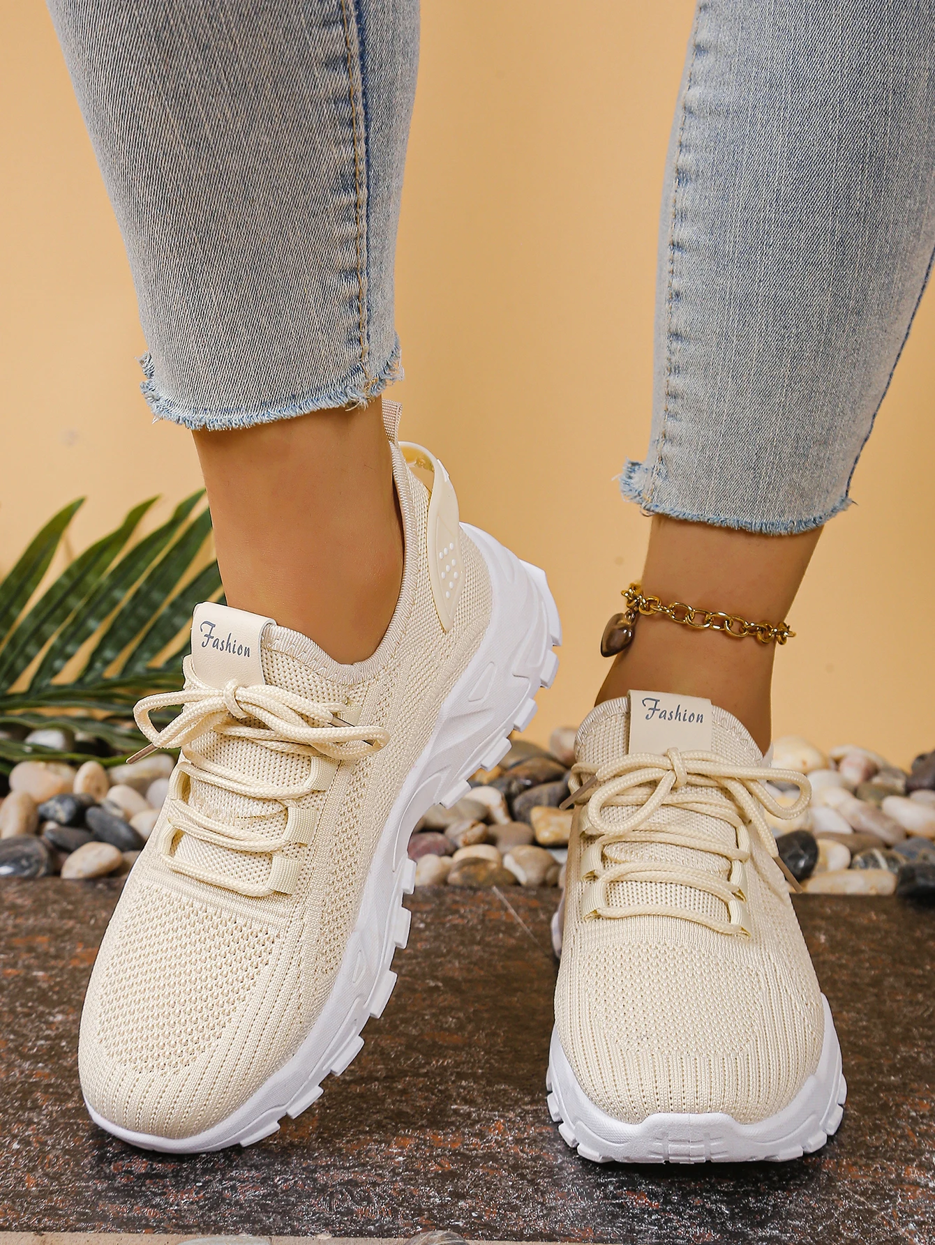 Women's Chunky Dad/Mom Sneakers 4cm Heightening Knit Mesh Breathable Non-Slip Lace Up Casual Athletic Trainers