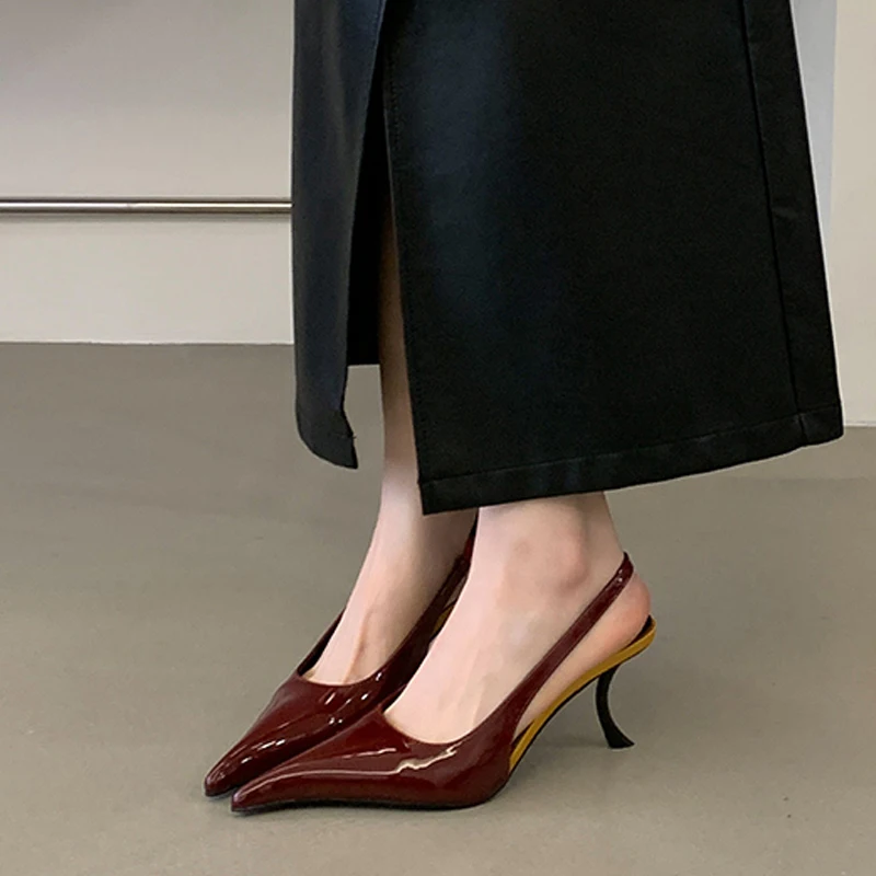 Aneikeh Fashion Sexy Designer Patent Leather Pointed Toe High Heels Pumps Women Shallow Elegant Banquet Wedding Party Shoes