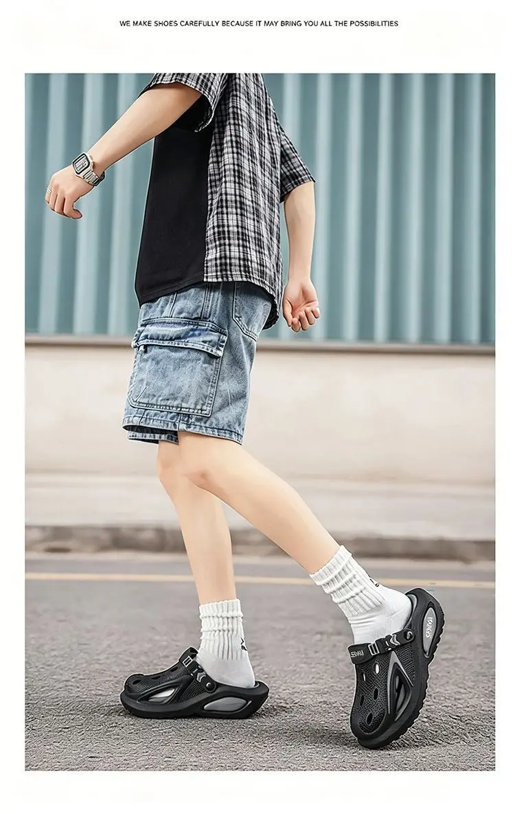 Men's Summer Hollow-out Clogs Breathable Slip-on Sandals Casual Lightweight Non-slip Soft Sole Fashion Vacation Beach