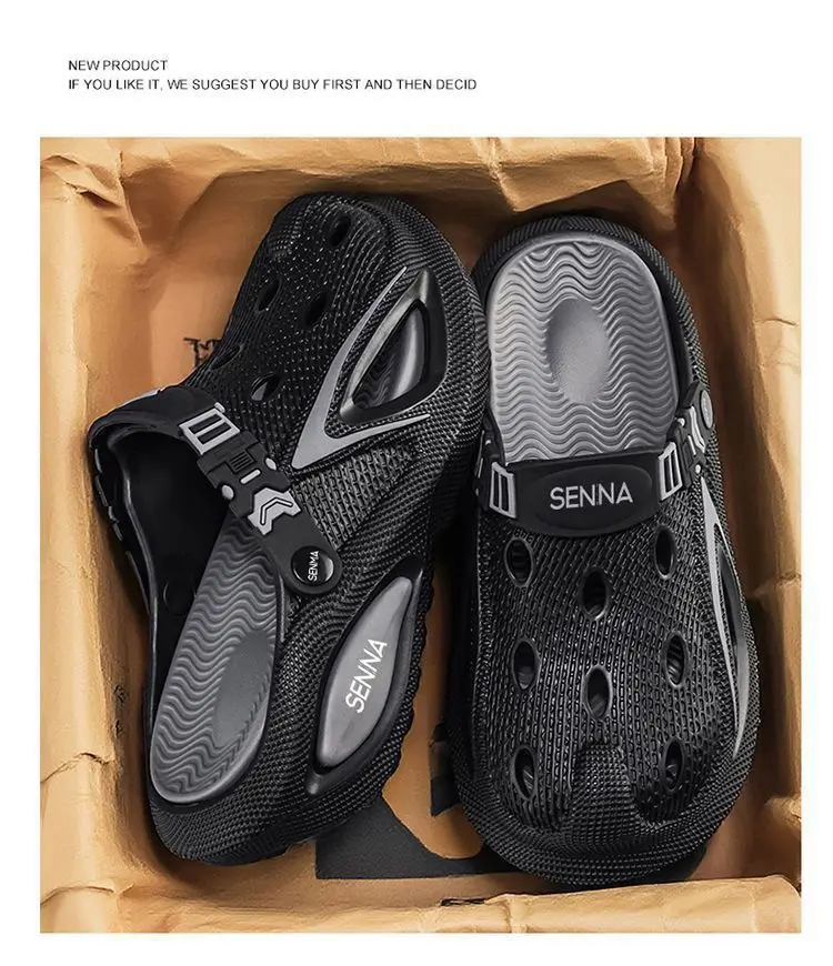 Men's Summer Hollow-out Clogs Breathable Slip-on Sandals Casual Lightweight Non-slip Soft Sole Fashion Vacation Beach