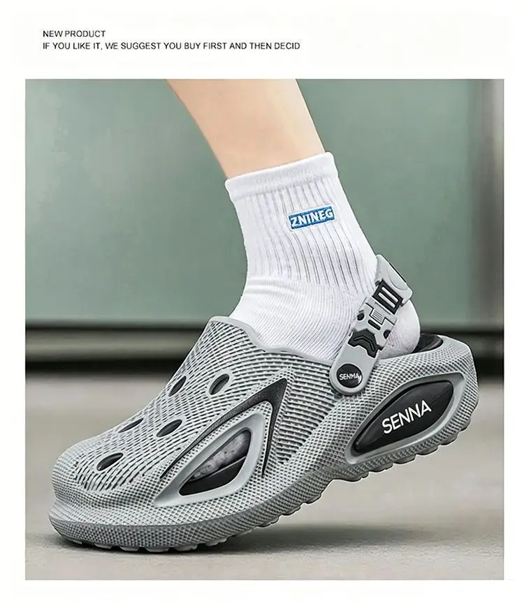 Men's Summer Hollow-out Clogs Breathable Slip-on Sandals Casual Lightweight Non-slip Soft Sole Fashion Vacation Beach