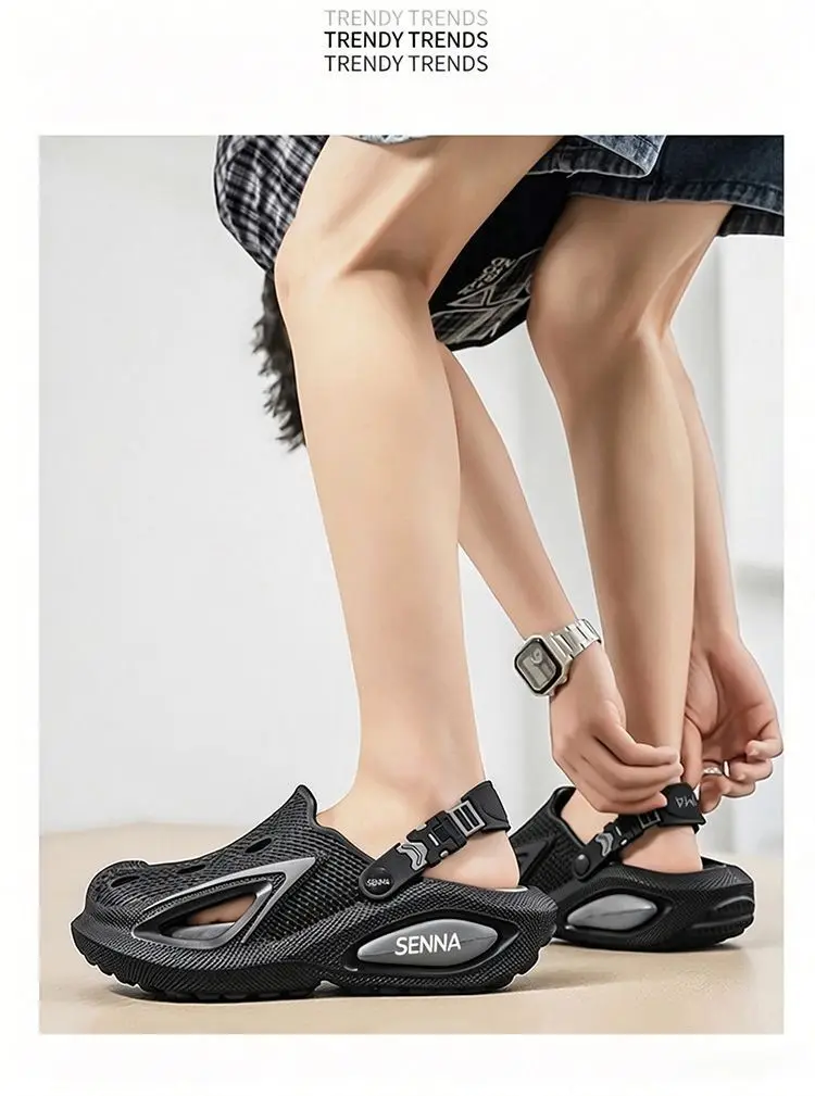 Men's Summer Hollow-out Clogs Breathable Slip-on Sandals Casual Lightweight Non-slip Soft Sole Fashion Vacation Beach