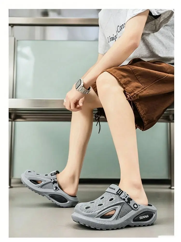 Men's Summer Hollow-out Clogs Breathable Slip-on Sandals Casual Lightweight Non-slip Soft Sole Fashion Vacation Beach