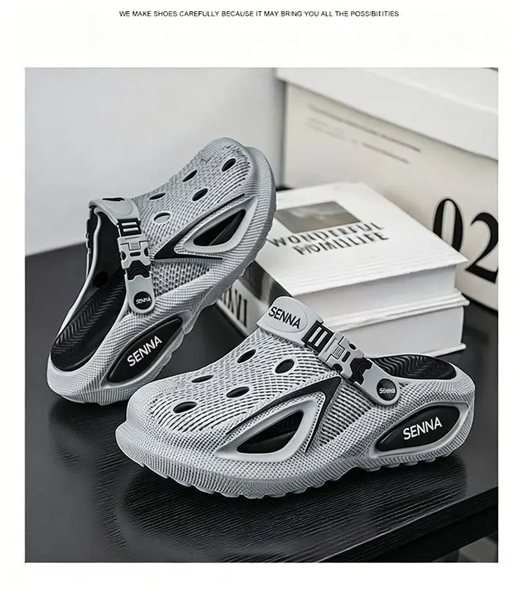 Men's Summer Hollow-out Clogs Breathable Slip-on Sandals Casual Lightweight Non-slip Soft Sole Fashion Vacation Beach