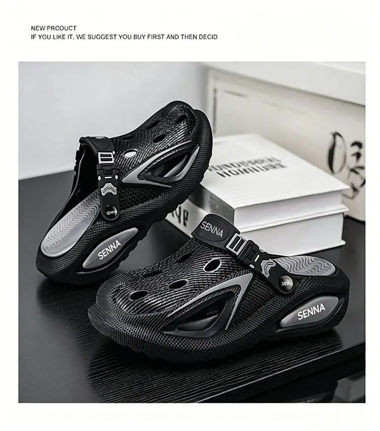 Men's Summer Hollow-out Clogs Breathable Slip-on Sandals Casual Lightweight Non-slip Soft Sole Fashion Vacation Beach