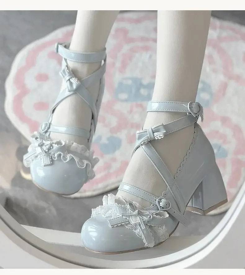 2026 New Butterfly-knot Lolita Women Mary Jane Shoes Elegant Round Toe Thick Heel Shoes Ladies Fashion Dress Pumps