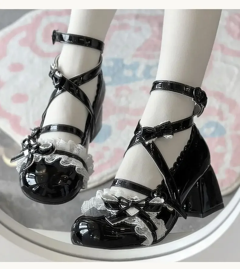 2026 New Butterfly-knot Lolita Women Mary Jane Shoes Elegant Round Toe Thick Heel Shoes Ladies Fashion Dress Pumps
