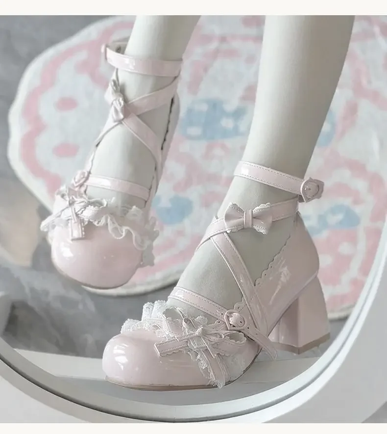 2026 New Butterfly-knot Lolita Women Mary Jane Shoes Elegant Round Toe Thick Heel Shoes Ladies Fashion Dress Pumps