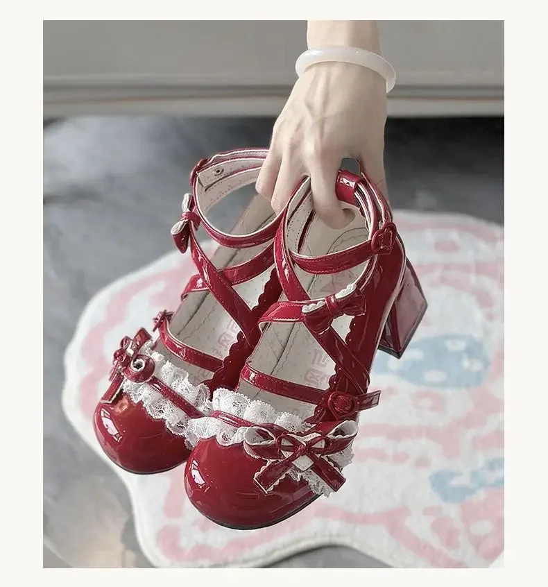 2026 New Butterfly-knot Lolita Women Mary Jane Shoes Elegant Round Toe Thick Heel Shoes Ladies Fashion Dress Pumps